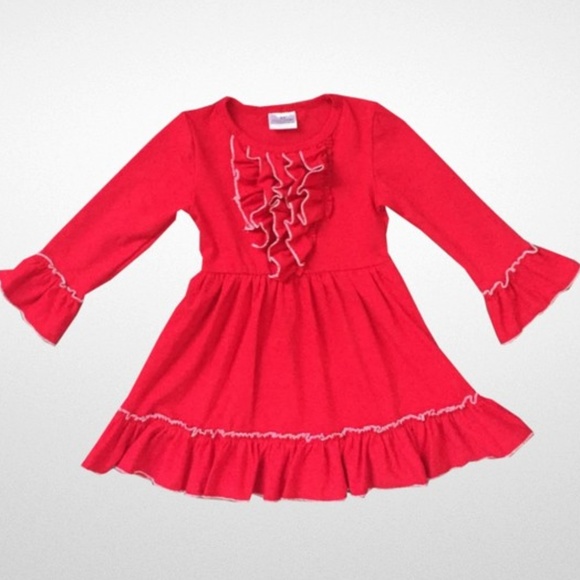 NWT Little Girl Red Holiday Ruffle Dress - Picture 2 of 2